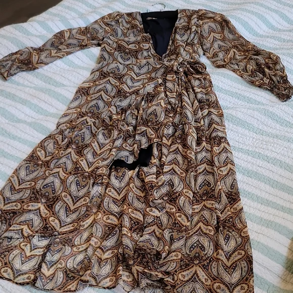 LC Lauren Conrad Paisley Long Sleeve Dress - Brown and Cream - Picture 2 of 8